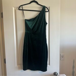 Lulu's Deep Green One-Shoulder Dress